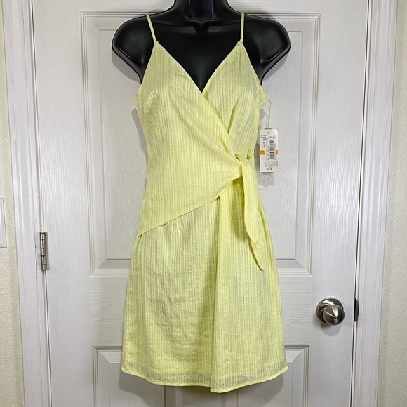 Gianni Bini Dresses & Skirts - NWT Gianni Bini Yellow Wrap Eyelet Mini Dress Small